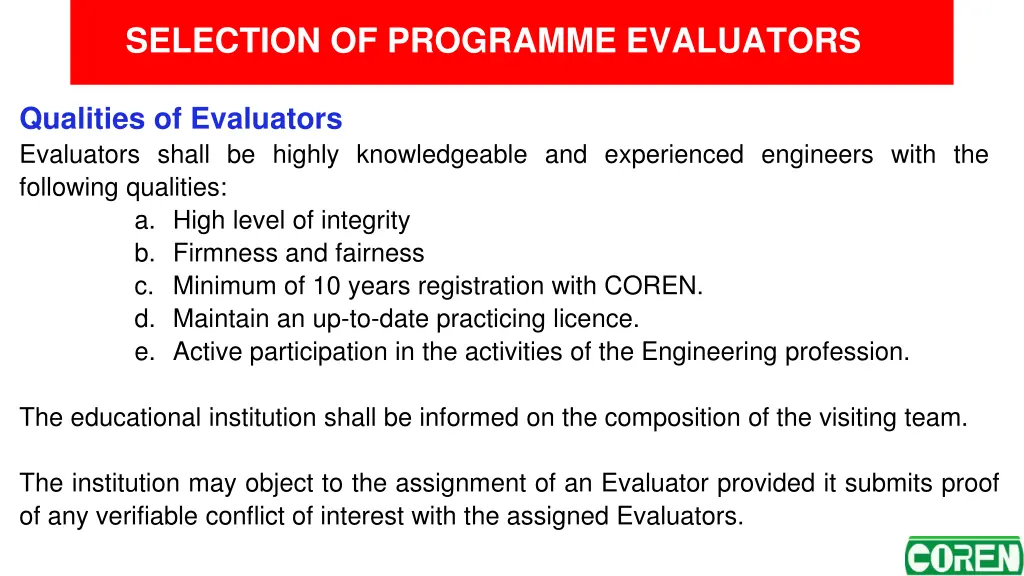 selection of programme evaluators 1