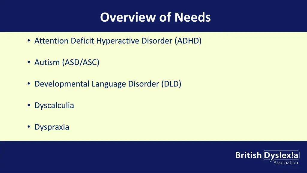 overview of needs