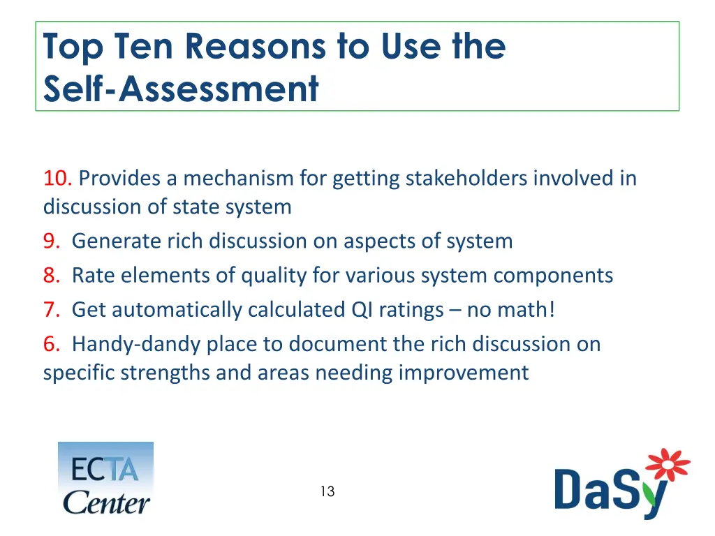 top ten reasons to use the self assessment