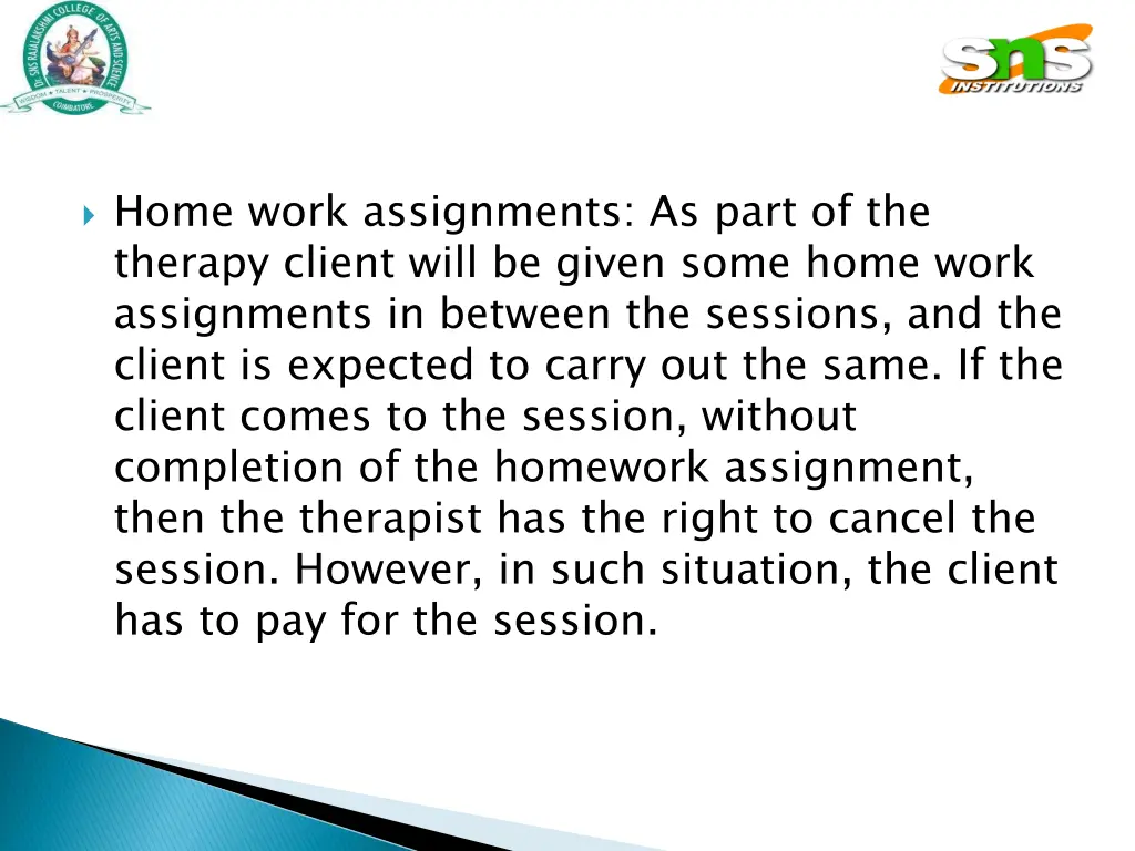 home work assignments as part of the therapy