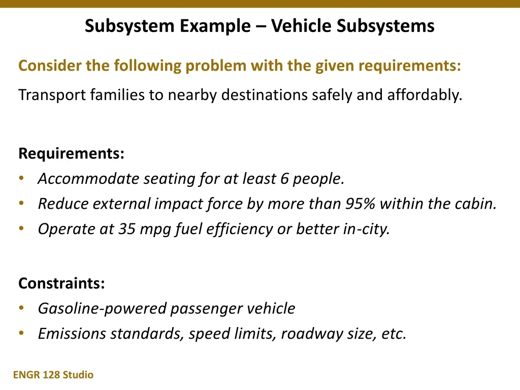subsystem example vehicle subsystems