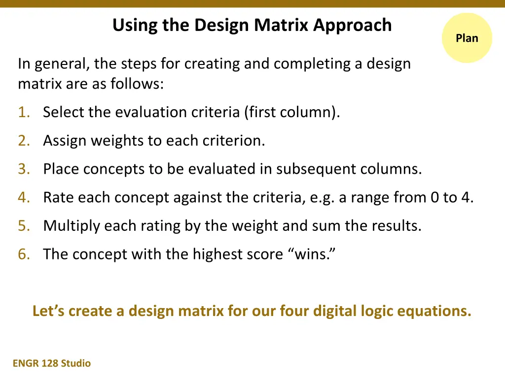 using the design matrix approach