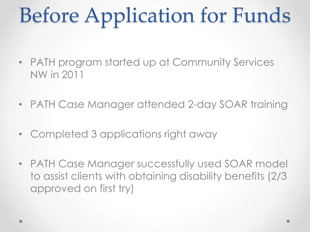 before application for funds