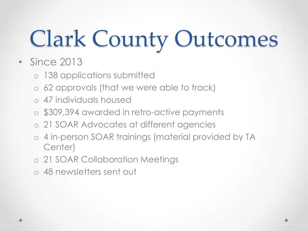 clark county outcomes since 2013