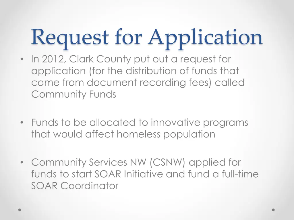 request for application in 2012 clark county