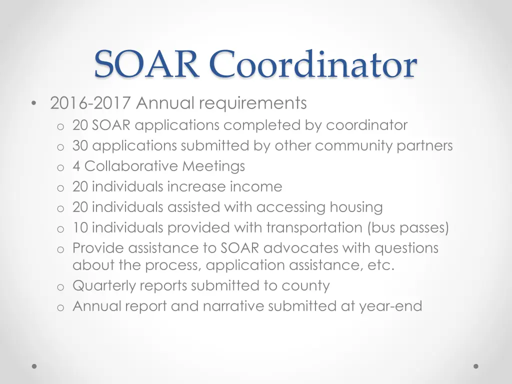 soar coordinator 2016 2017 annual requirements
