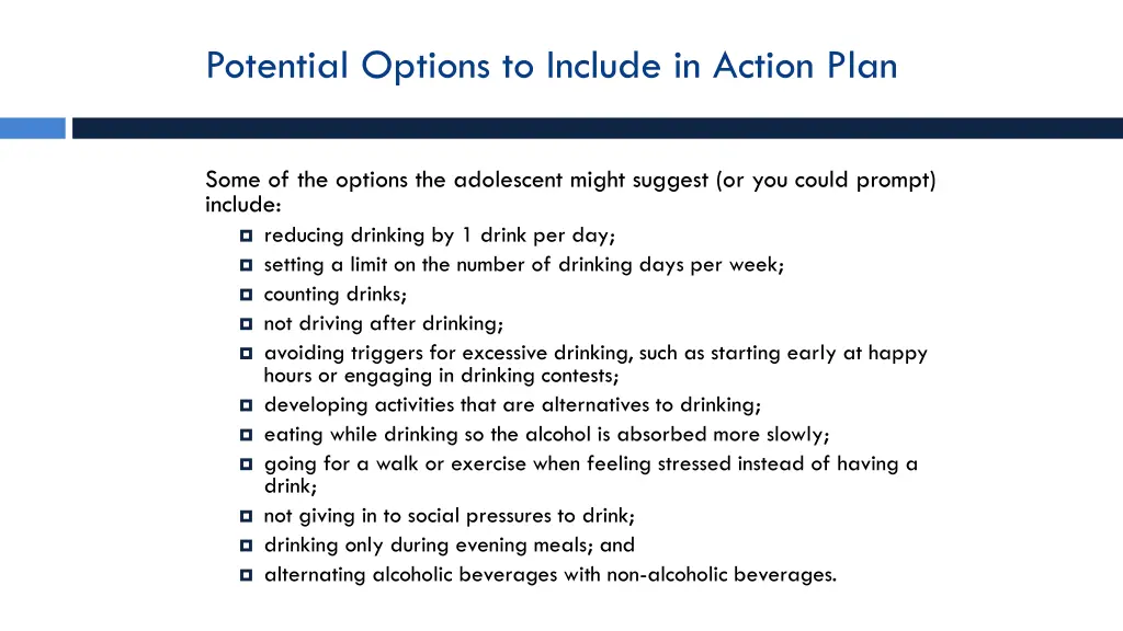 potential options to include in action plan