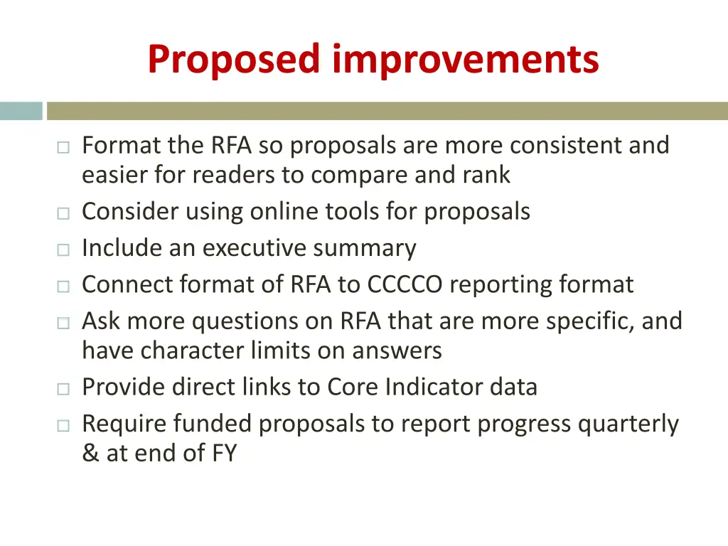 proposed improvements
