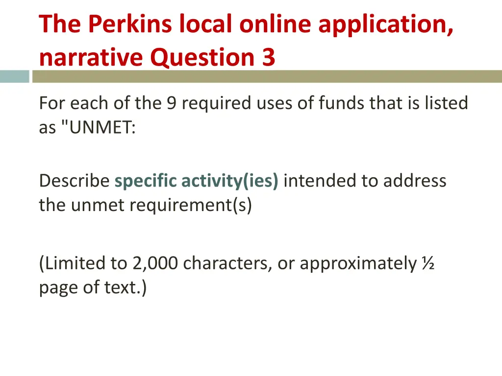 the perkins local online application narrative 2