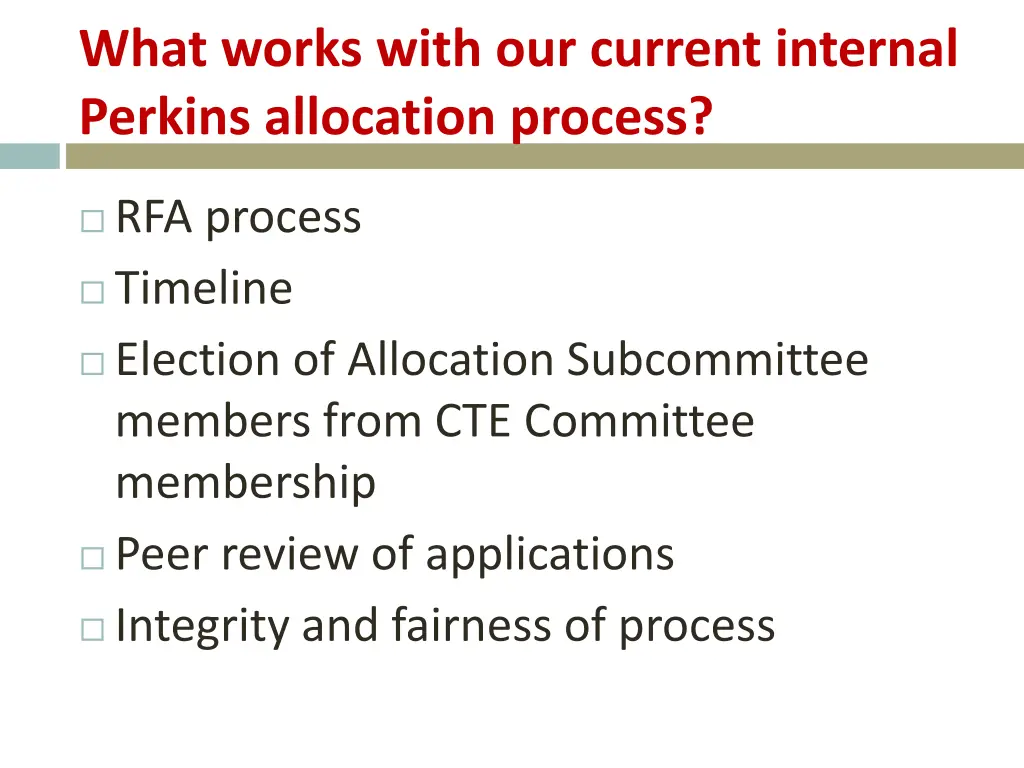 what works with our current internal perkins