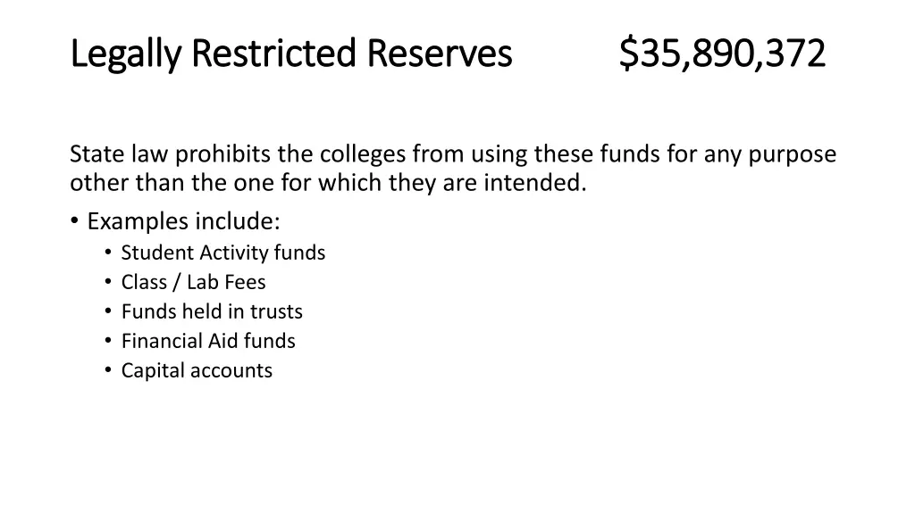 legally restricted reserves legally restricted