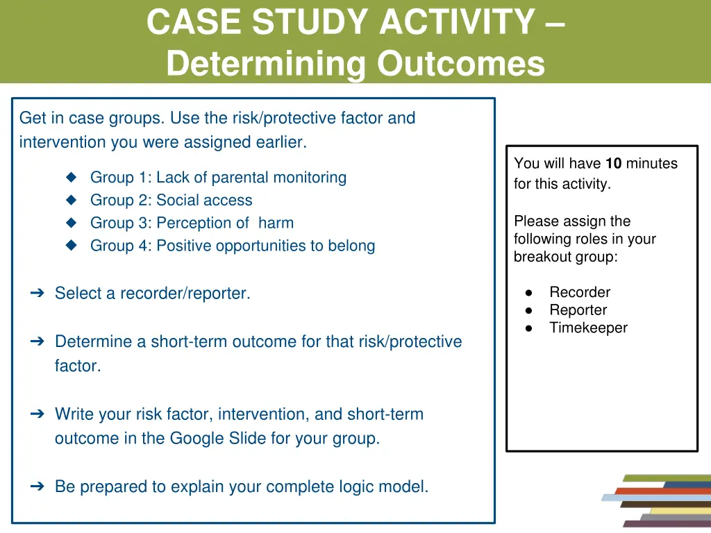 case study activity determining outcomes