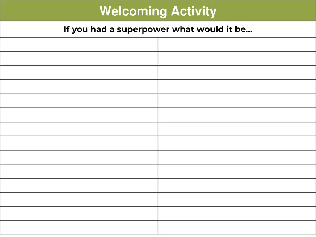 welcoming activity