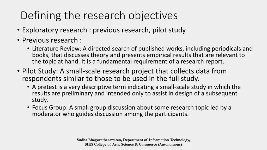 defining the research objectives exploratory