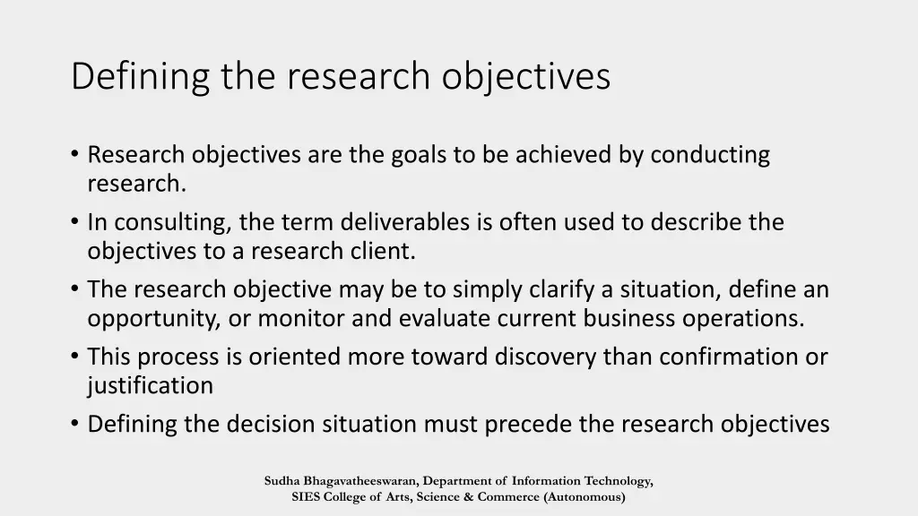 defining the research objectives