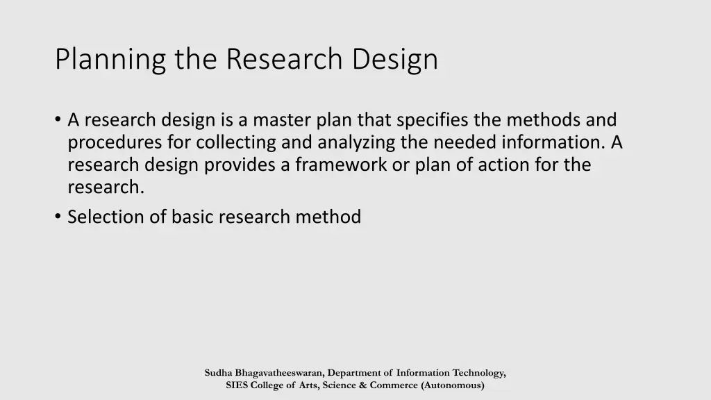 planning the research design