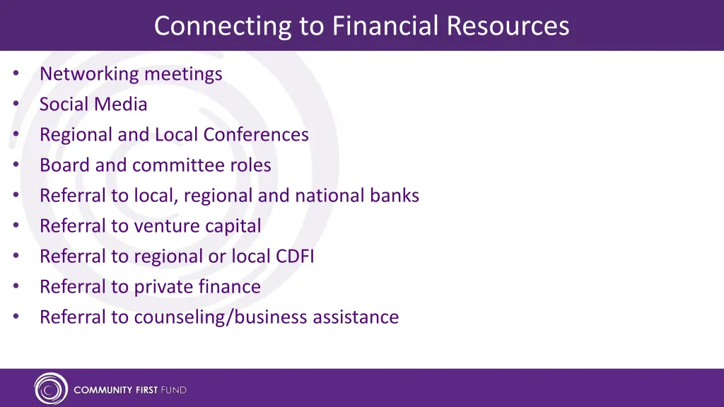 connecting to financial resources