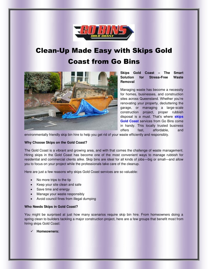clean up made easy with skips gold coast from