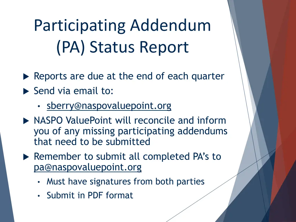 participating addendum pa status report