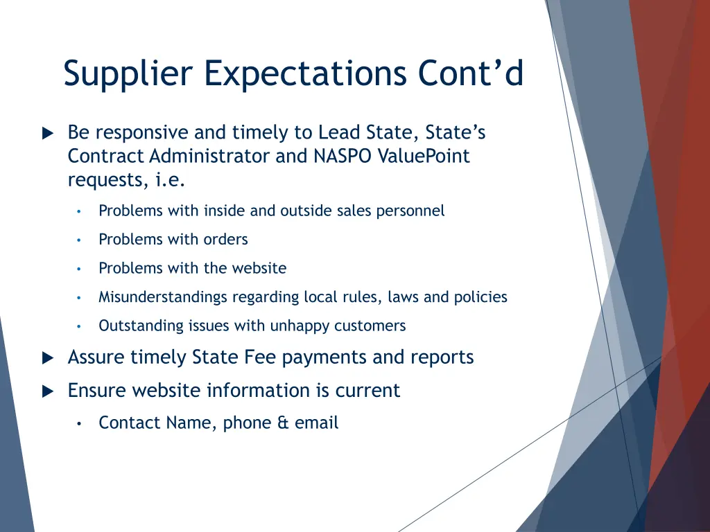 supplier expectations cont d