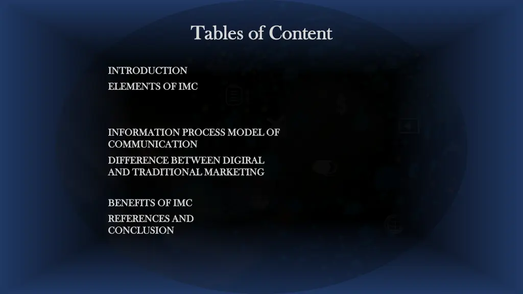 tables of content tables of content