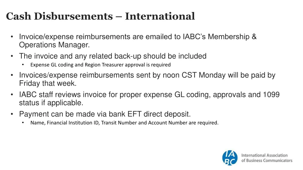 cash disbursements international