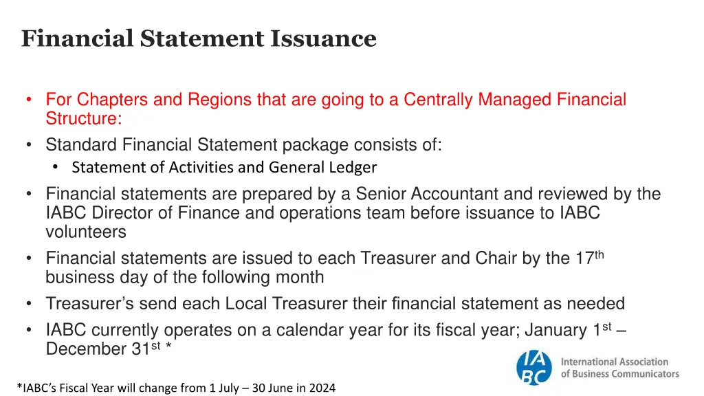 financial statement issuance