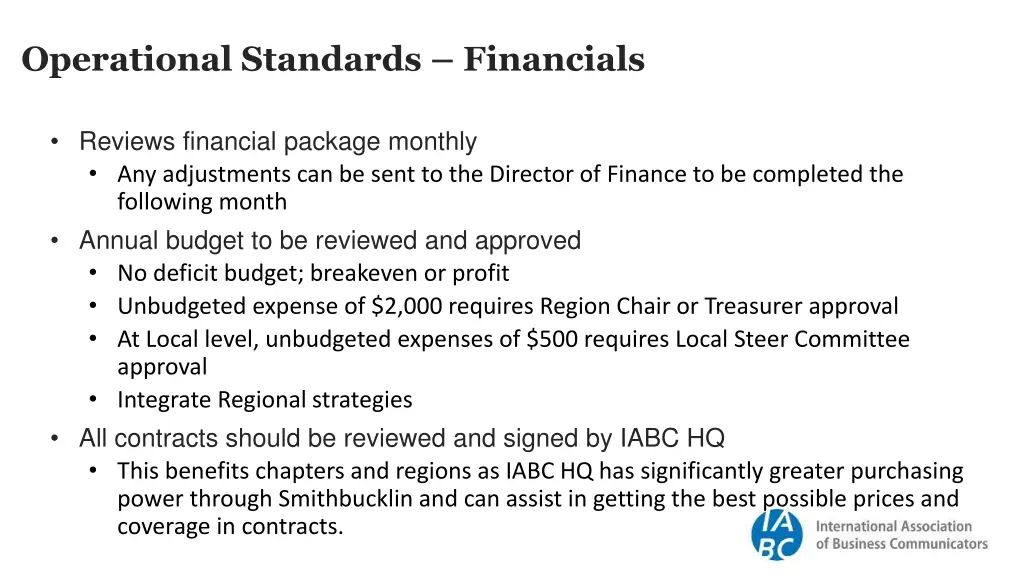 operational standards financials