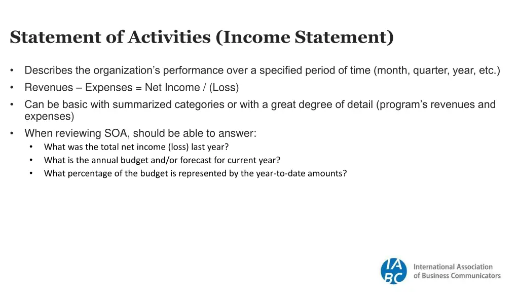 statement of activities income statement