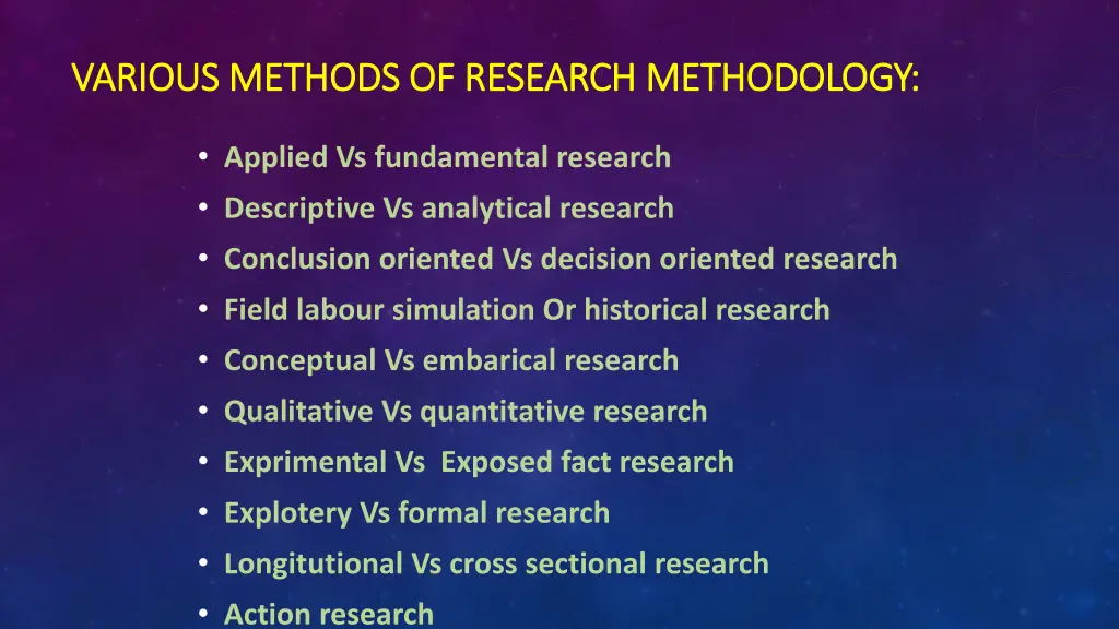 various methods of research methodology various