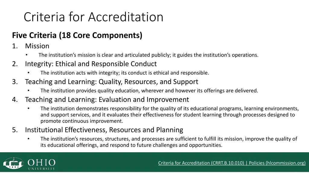 criteria for accreditation