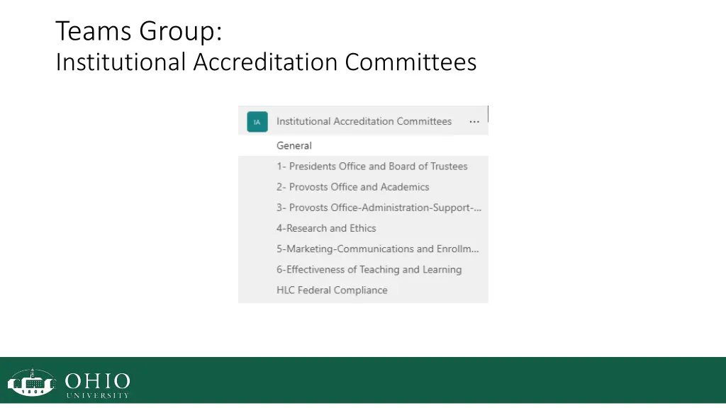 teams group institutional accreditation committees
