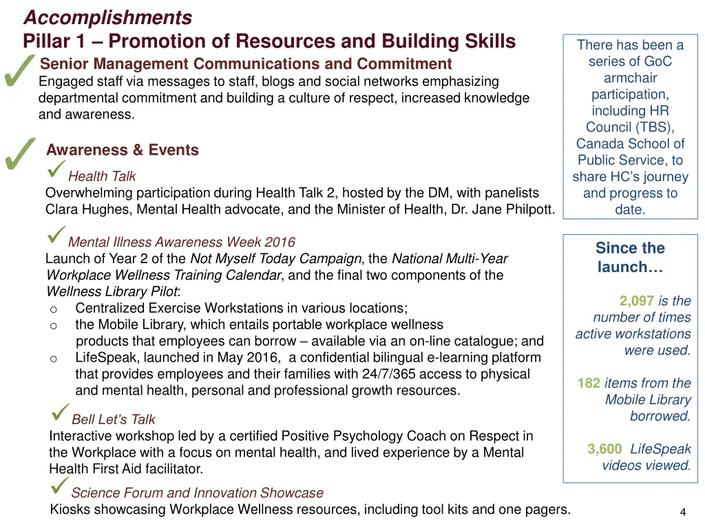 accomplishments pillar 1 promotion of resources
