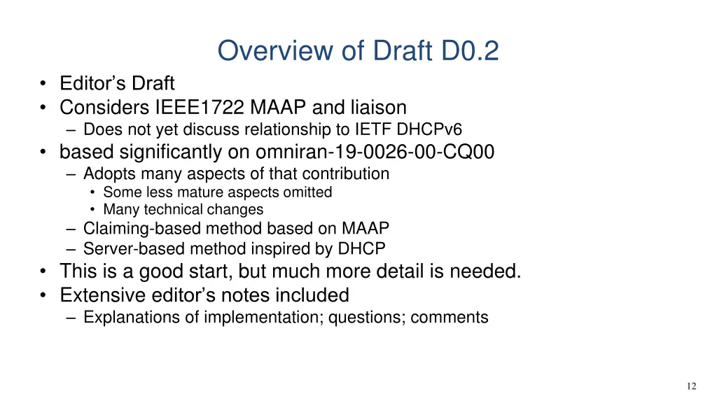 overview of draft d0 2