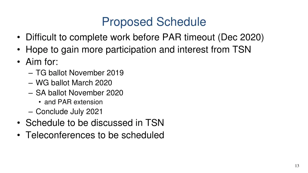 proposed schedule