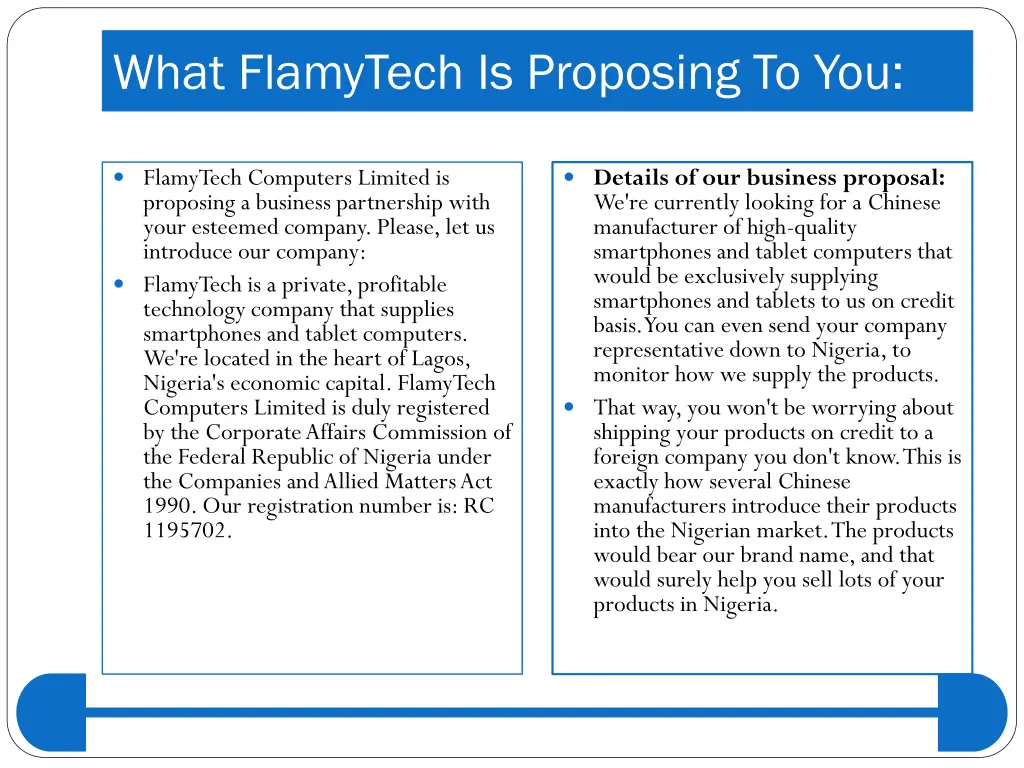 what flamytech is proposing to you