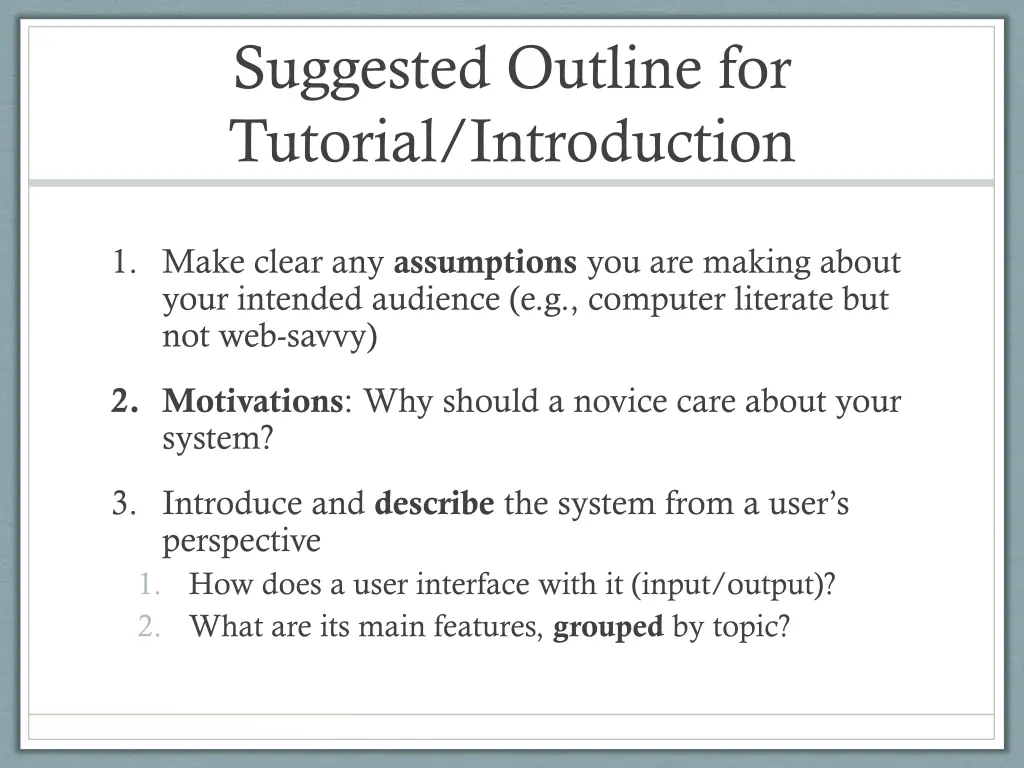 suggested outline for tutorial introduction