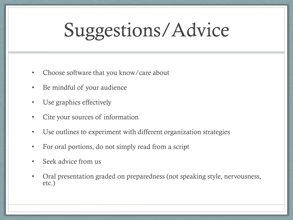 suggestions advice