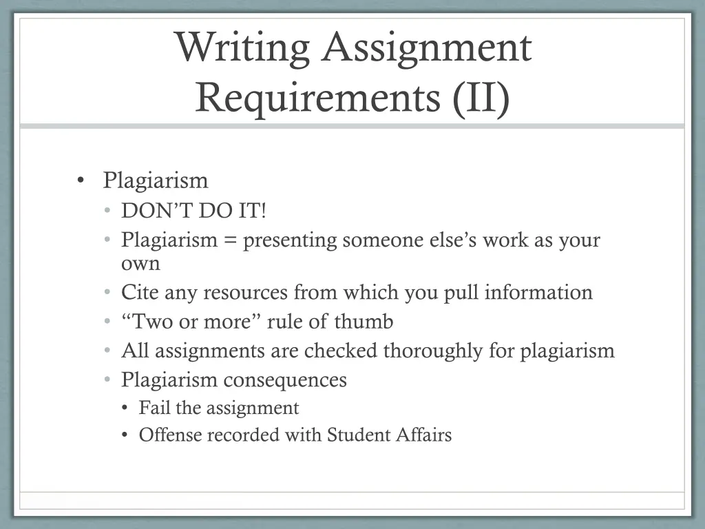 writing assignment requirements ii