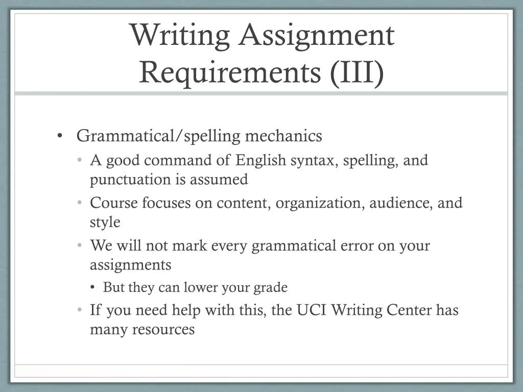 writing assignment requirements iii