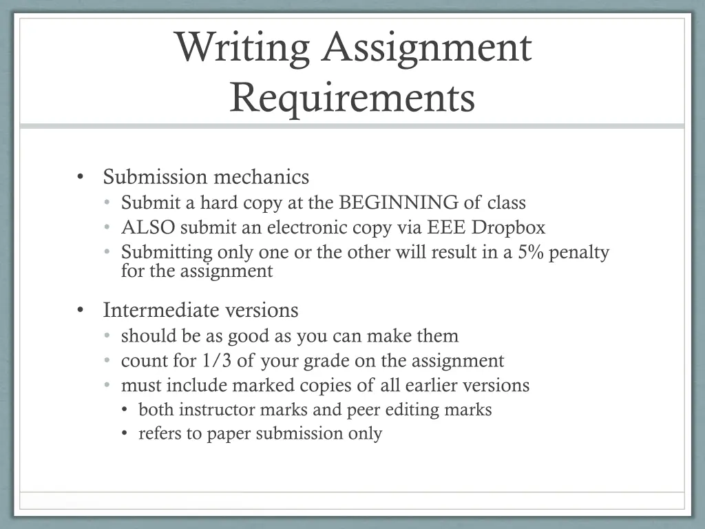 writing assignment requirements