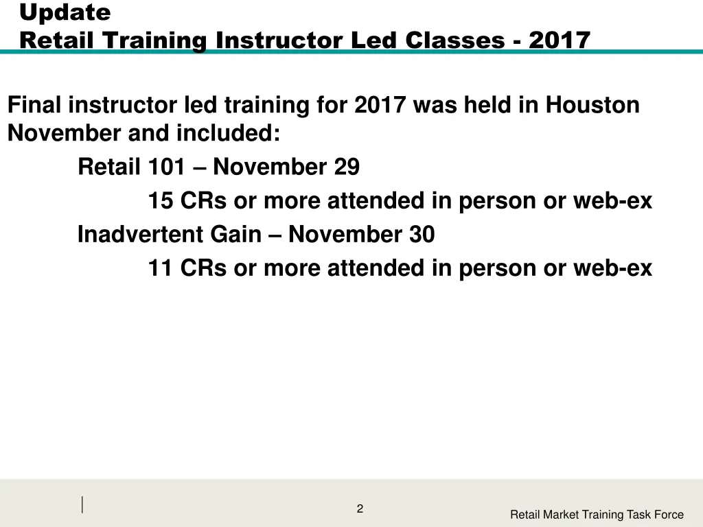 update retail training instructor led classes 2017