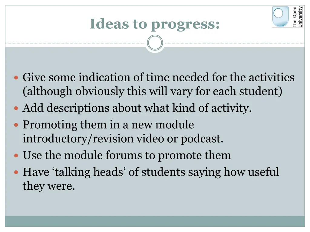 ideas to progress