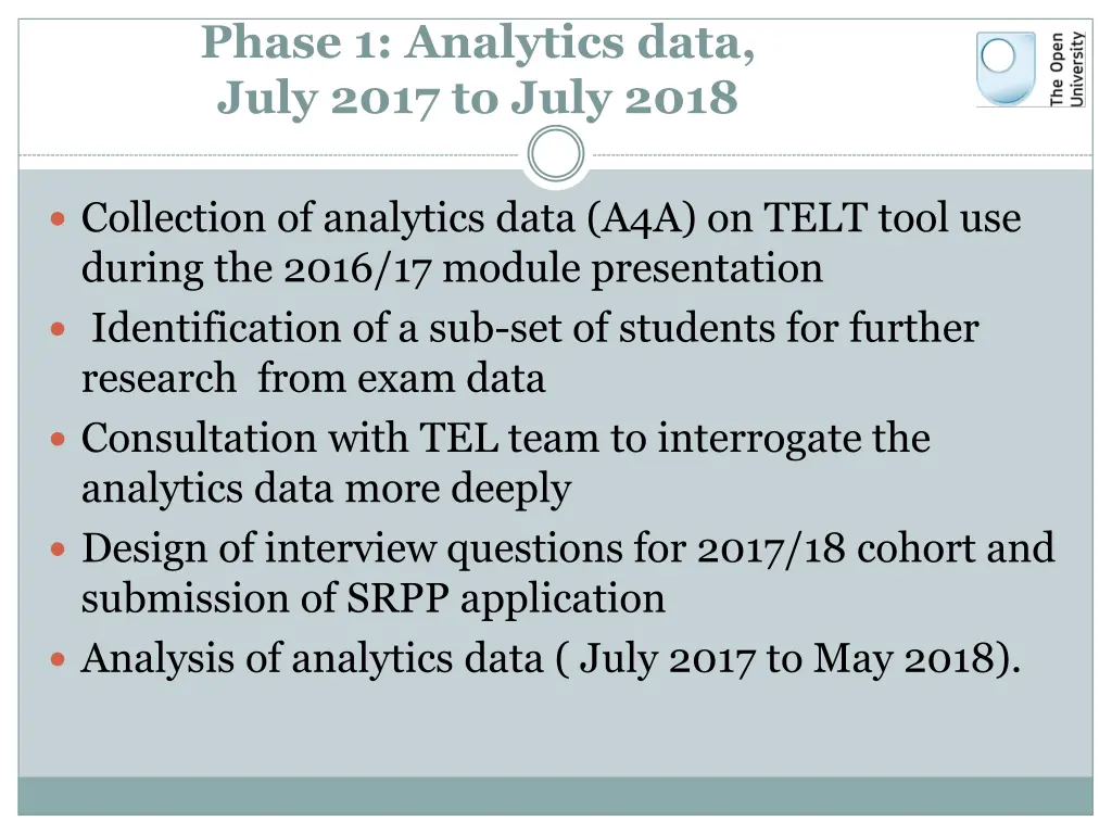 phase 1 analytics data july 2017 to july 2018
