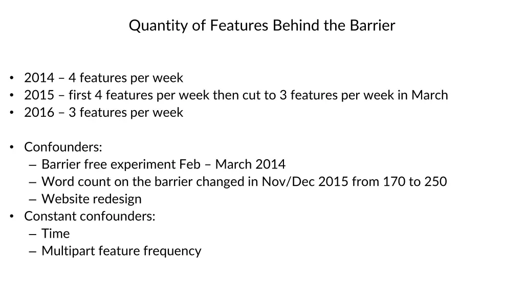 quantity of features behind the barrier