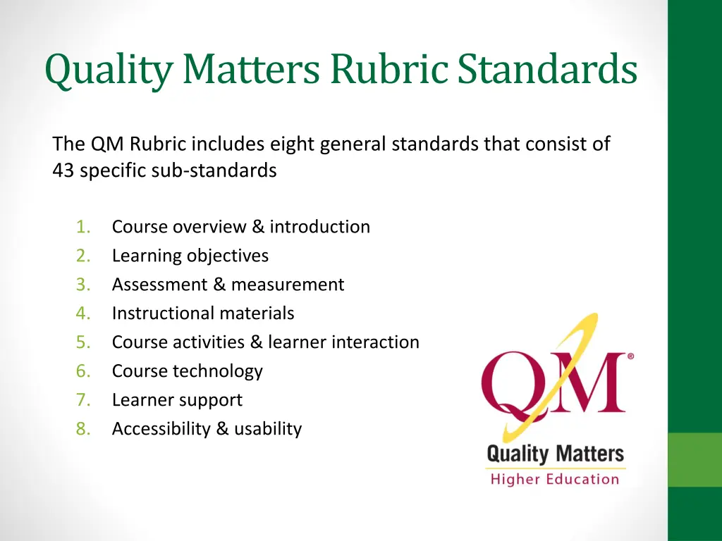 quality matters rubric standards