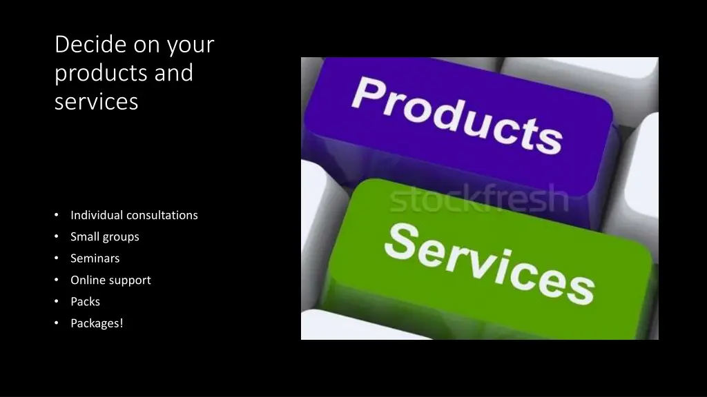 decide on your products and services