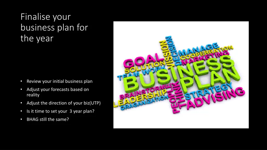 finalise your business plan for the year