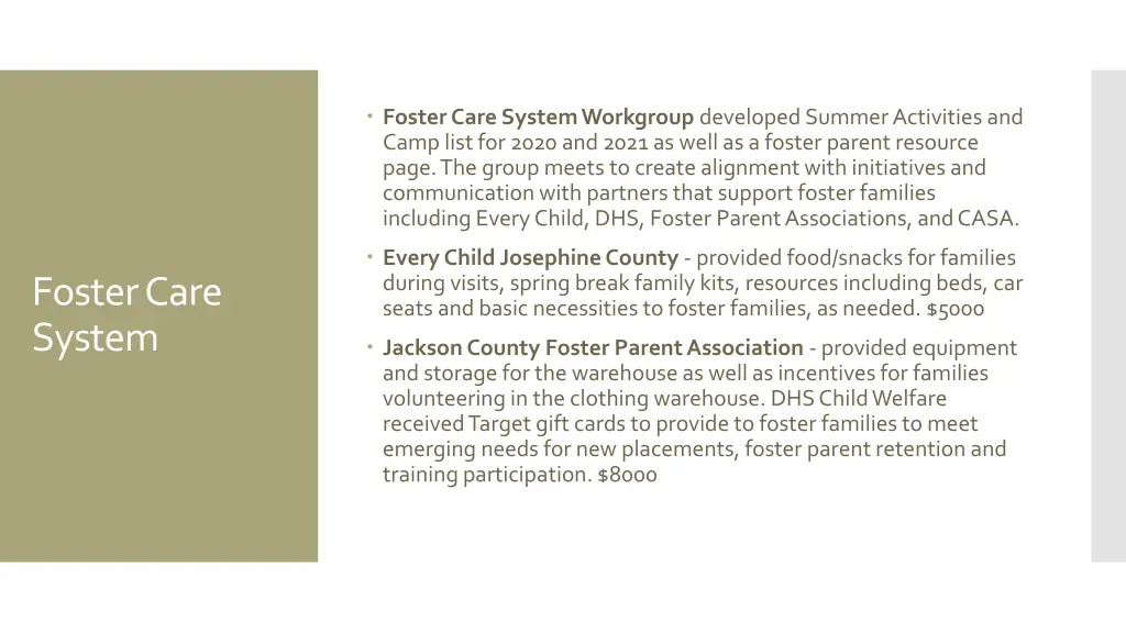 foster care system workgroup developed summer