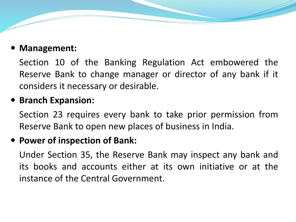 management section 10 of the banking regulation